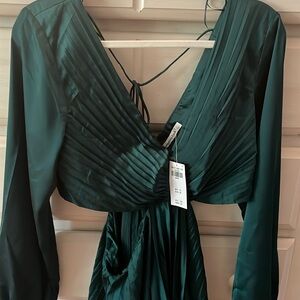 Emerald green pleated mini dress with cutout from Abercrombie and fitch